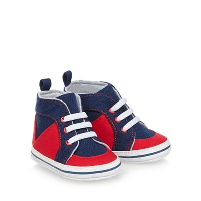 Baby boys' navy and red high top trainer booties